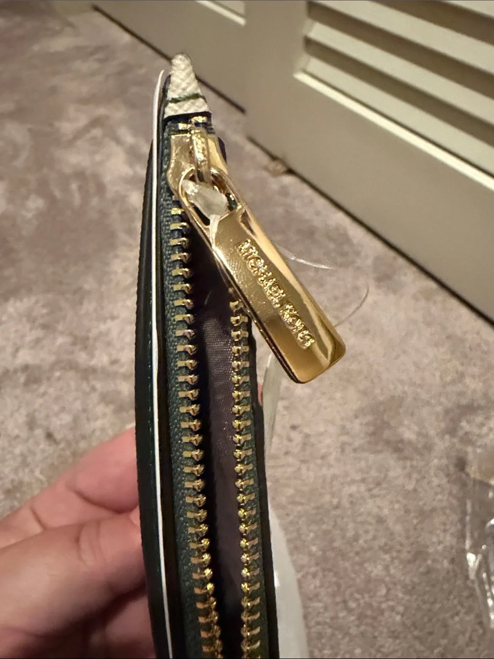 Michael Kors Green and Cream Saffiano Card Case with Zip
